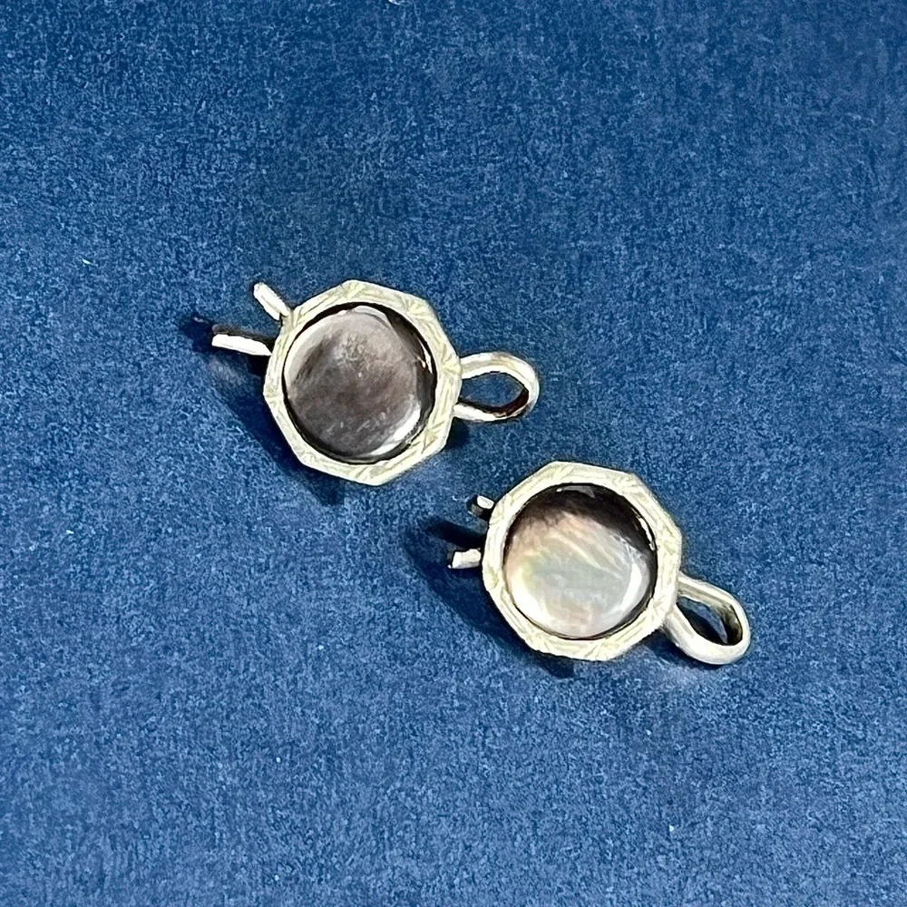 Vintage Abalone Mother of Pearl Cufflinks Silver Sliding Pin Studs Deco